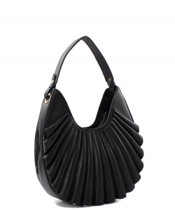 Ruffle Fashion Hobo Handbag D-0636 BLACK